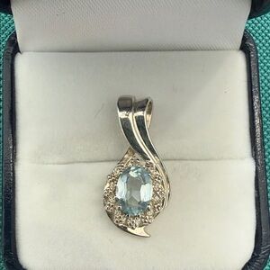 Elegant Sterling Silver SS and Blue CZ Pendant